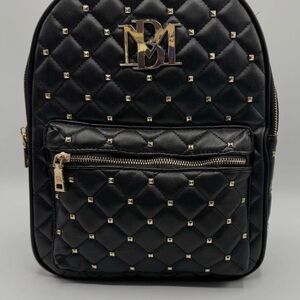 Black Quilted Backpack with Gold Accents